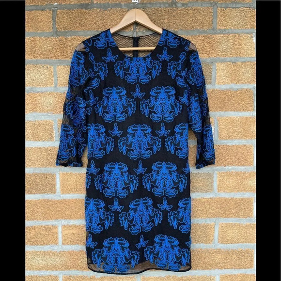 Sachin & Babi Sentieri mesh overlay embroidered 3/4 sleeves Dress size 6 - Picture 1 of 8